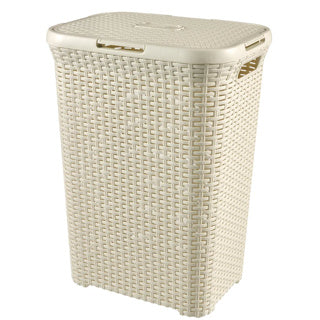 Curver style laundry box with lid rattan style 60 liters ivory 45x34x62 cm-0