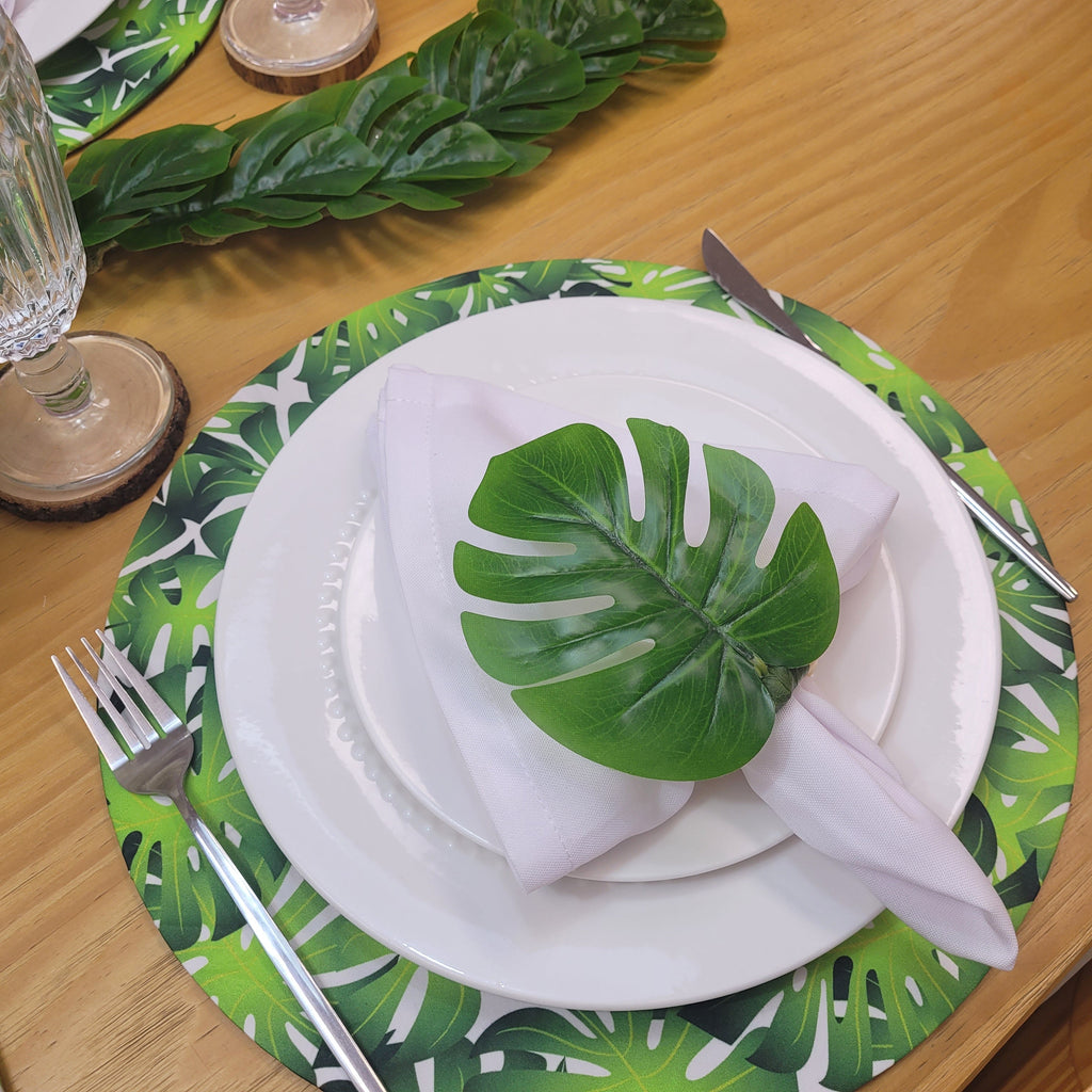 Charlo's Set 4 Green Monstera Leaf Tropical Napkin Rings Ecofriendly Pack for dining table decor