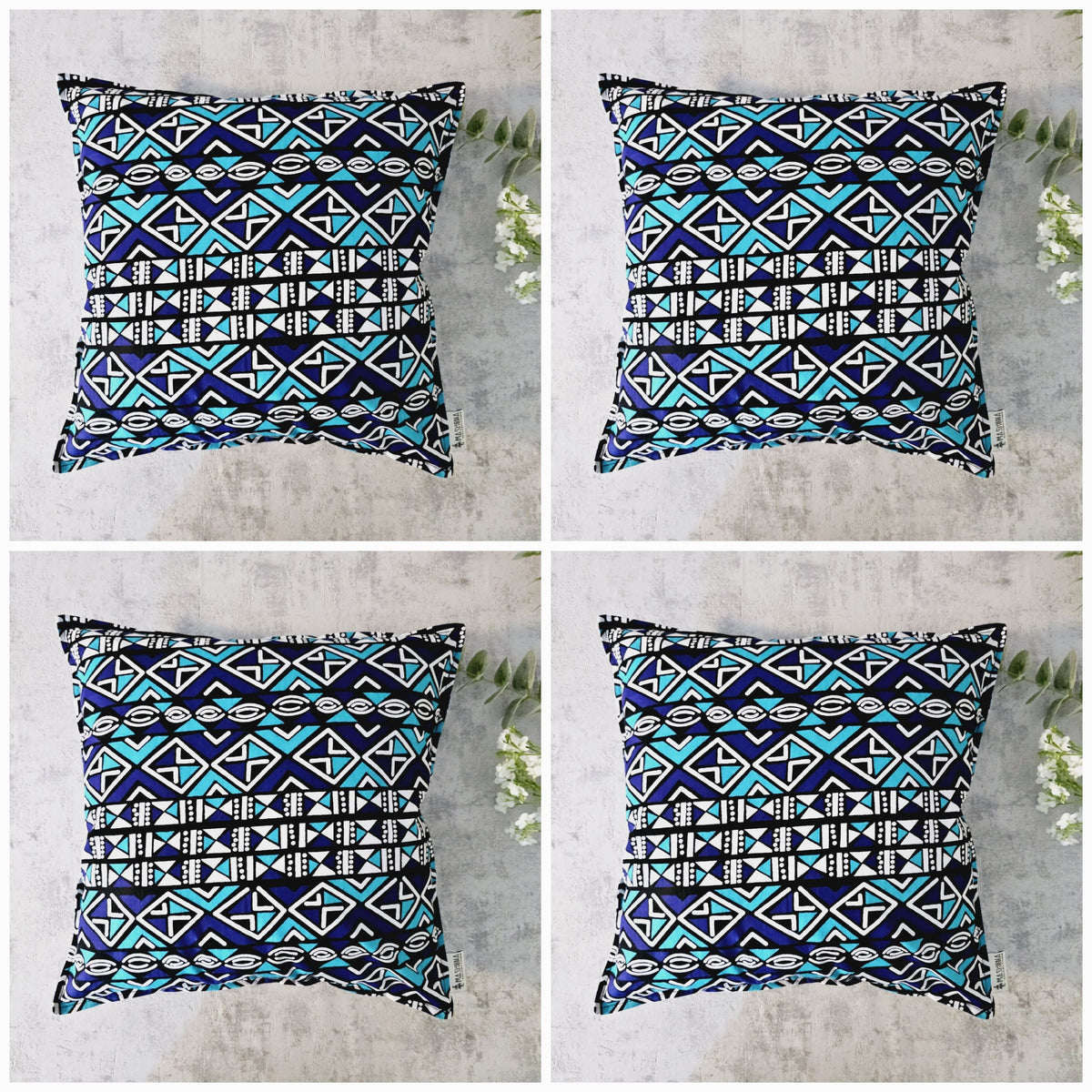 Set of 2 | 4 Cushion Covers |40x40cm | 100% Cotton Wax Ankara Fabric-3