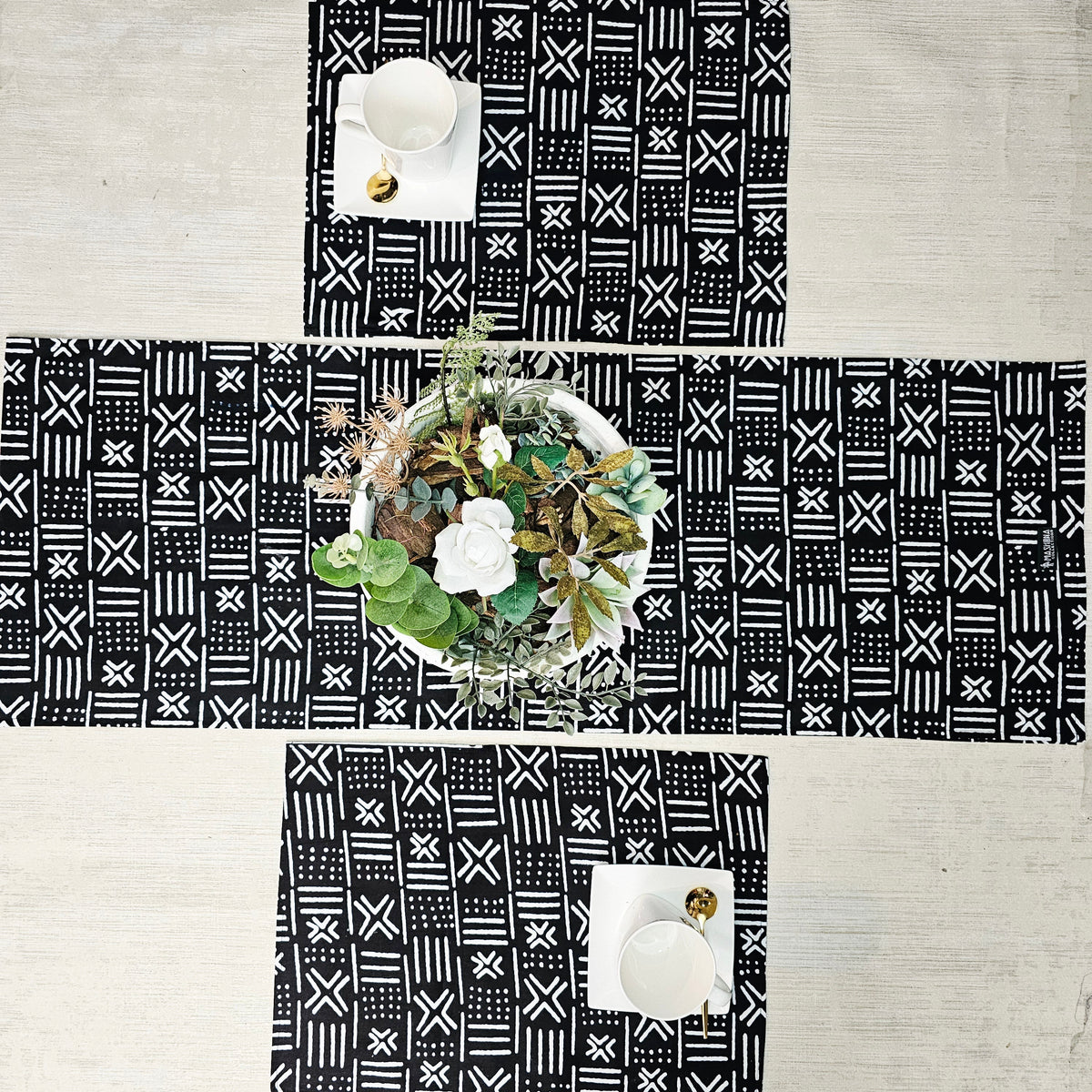 Table Runner and Set of 4 Placemats | 100% Cotton African Print Fabric-0