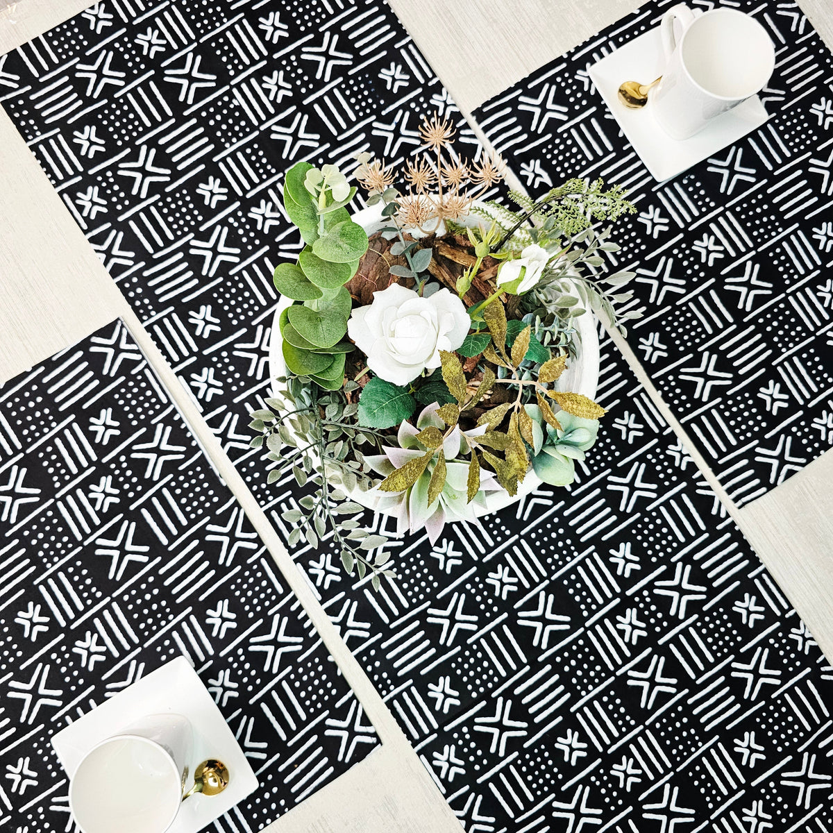 Table Runner and Set of 4 Placemats | 100% Cotton African Print Fabric-2