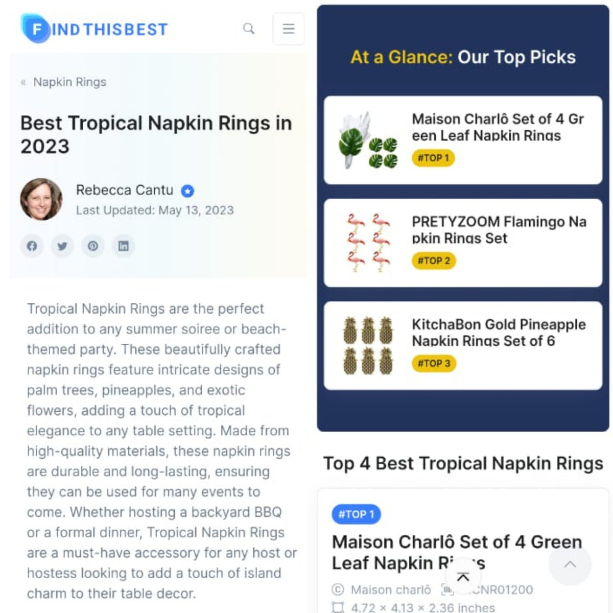 Charlo's Set 4 Green Monstera Leaf Tropical Napkin Rings Ecofriendly Pack for dining table decor