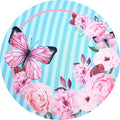Set of 4 Round Placemats Covers Pink Blue Striped Butterfly 14 Dia inch