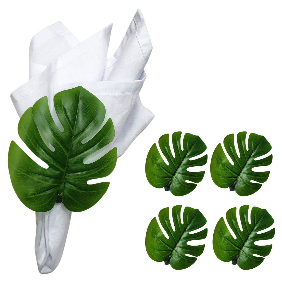 Charlo's Set 4 Green Monstera Leaf Tropical Napkin Rings Ecofriendly Pack for dining table decor
