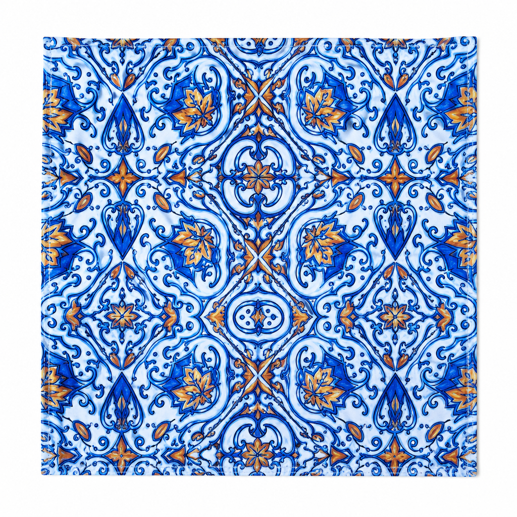 Set of 12 Synthetic Cloths Napkins Mediterranean Tile 13.8 x 13.8 in
