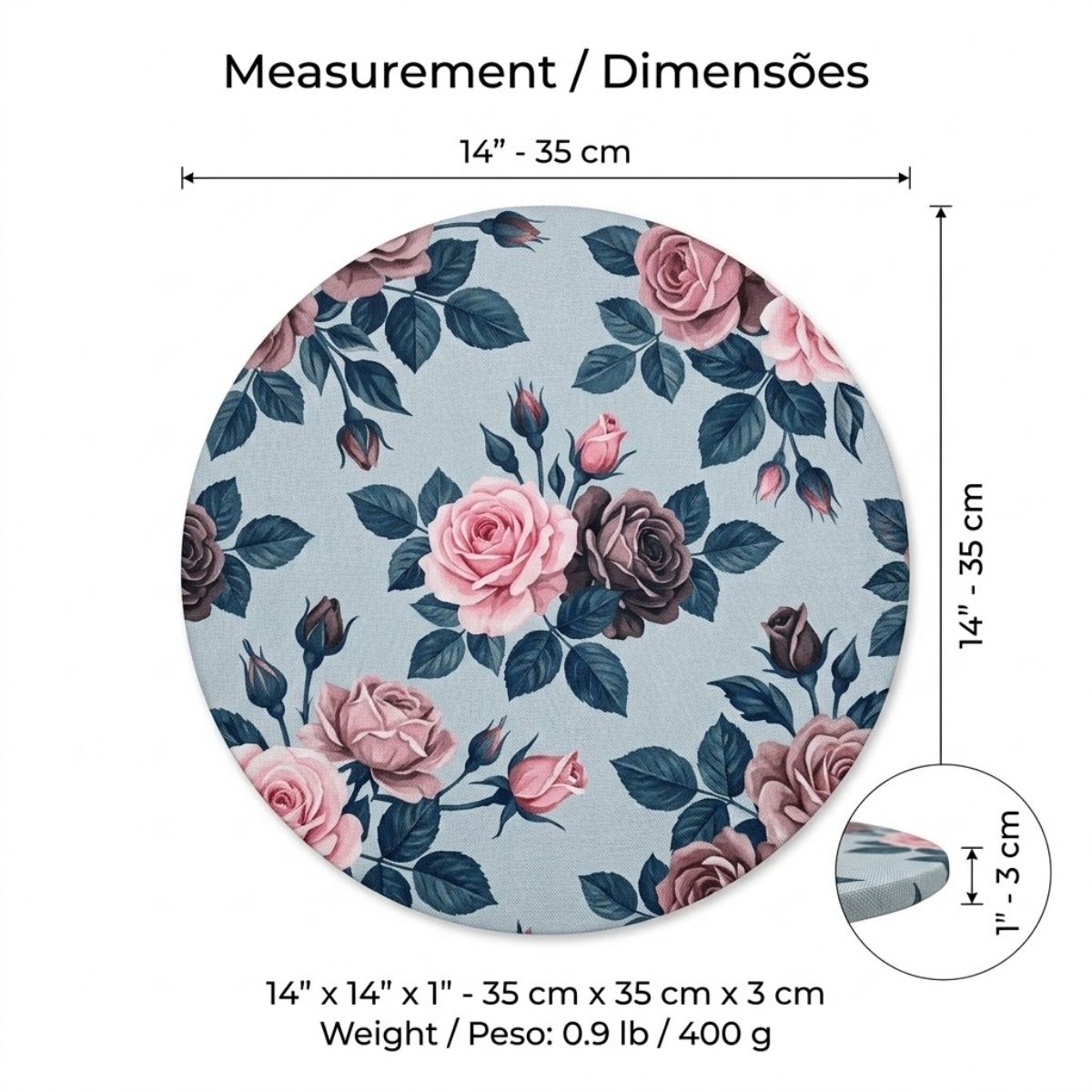 Set of 4 Round Placemats Covers 14 Dia inch Blue Floral Vintage
