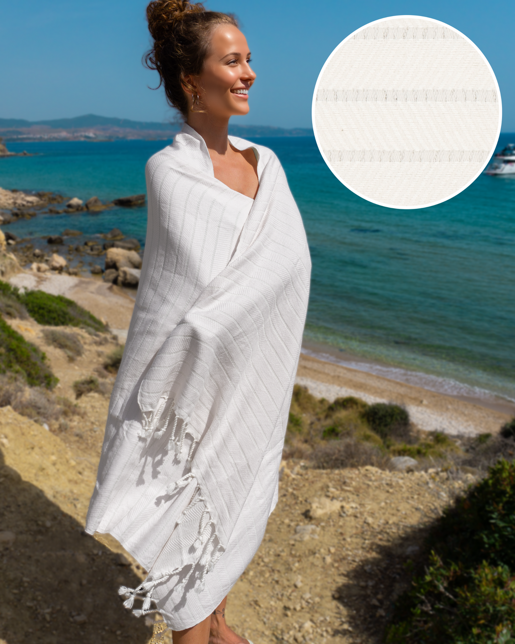ILVA Turkish Hammam Towel, Spa & Sauna Towel / Made of Bamboo and Cotton - White-0