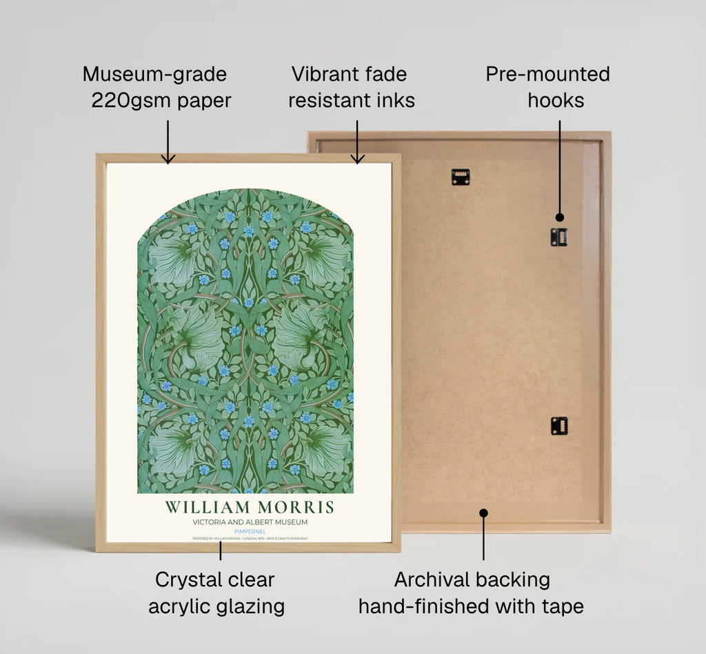 William Morris Pimpernel Green Blue Floral Vintage Exhibition Framed Wall Poster